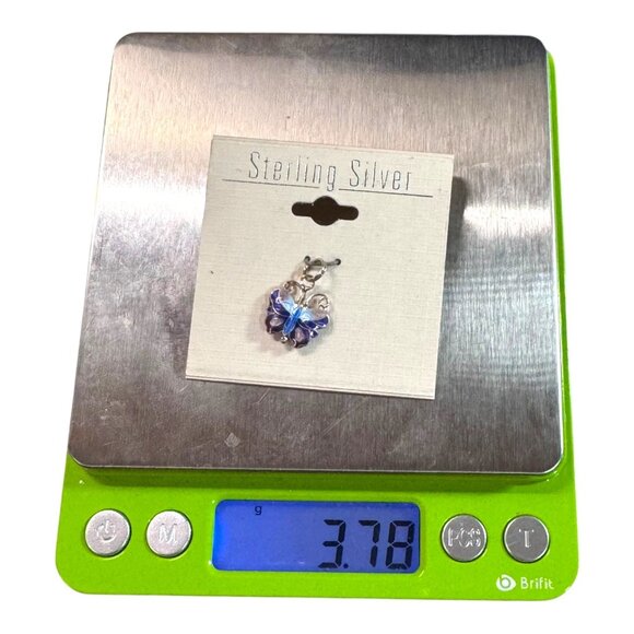 Vtg Cloisonne Blue Enamel Sterling Silver Blue & Purple Butterfly Charm Pendant - Picture 4 of 4